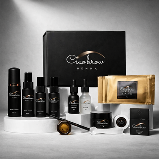 Brow henna deluxe kit by Ciaobrow - complete professional starter set with 6 shades, prep products, tools and marketing materials in presentation box