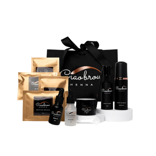 Brow henna mini kit by Ciaobrow - professional starter set with 4 shades (Caramel, Medium Brown, Dark Brown, Black), prep products and tools
