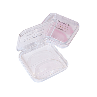 clear & pink variant in open branded storage case  Korean lash lift Step 1 shield