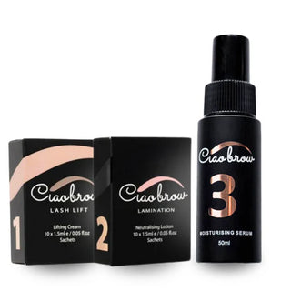 Lash lift 3-step trio kit by Ciaobrow - complete treatment bundle with lifting cream, neutraliser and nourishing serum