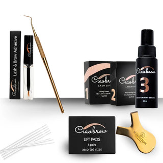 Lash lift kit by Ciaobrow - complete professional treatment set with lifting cream, neutraliser, shields, pads, tools and brushes