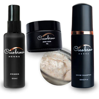 Perfect base bundle by Ciaobrow - 3-step brow prep kit with scrub, shampoo and primer for henna, tinting and lamination