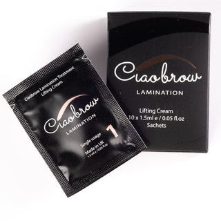 Step 1 brow lamination lifting cream sachets by Ciaobrow - gentle relaxing solution for professional brow treatments